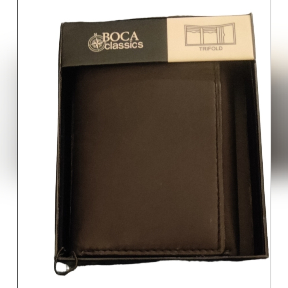 Boca Classics Men's Black Trifold Wallet NIB
